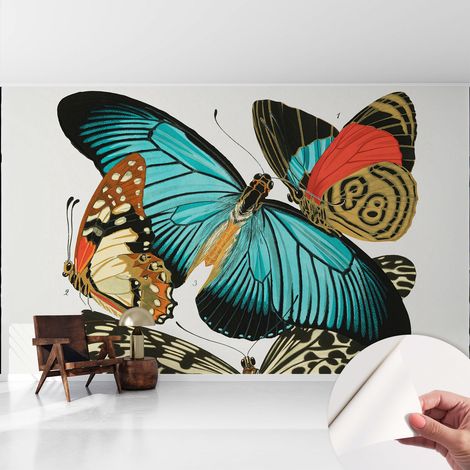 Papier peint adhésif décoratif avec colle pour salon chambre et bureau Installation rapide Papillons colorés 416x254 cm (1/5)
