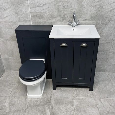 Derby Indigo Blue Vanity Sink Basin Storage Unit + Toilet Bathroom Suite, Standard Soft Close Seat-No Tap (1/5)