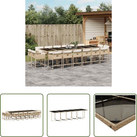 vidaXL Gartenstuhl -  17-tlg. Garten-Essgruppe mit Kissen Beige Poly Rattan (1/5)