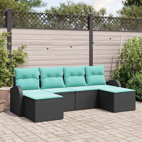 Salon de jardin modulable 6 pièces en polyrotin noir et turquoise avec rangement, 47.8kg - PANGIVO (1/5)