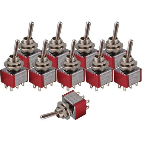 Interrupteur à bascule bipolaire DPDT 2 voies 125 V 6 A, rouge, lot de 10 (1/3)
