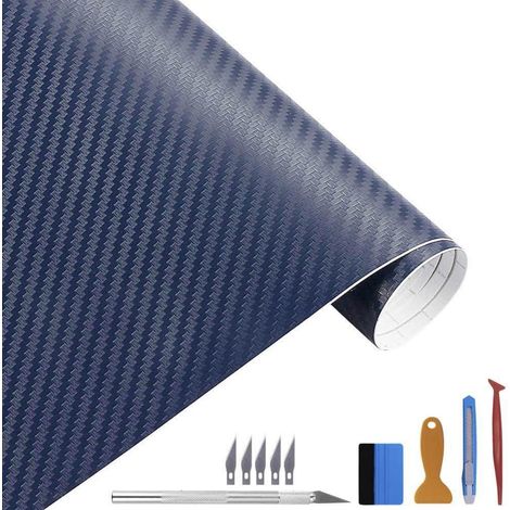Film covering carbone bleu mat 30x300cm avec outils, sans bulles (1/5)