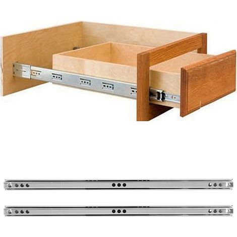 Lot de 2 glissières à billes en acier laminé à froid 342 x 17 mm pour tiroir de meuble ou buffet. (1/5)
