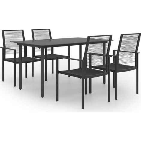 Garten-Essgruppe 5-tlg. Gartentisch mit 4 Stühlen Stahl Glas PVC-Hohlrattan Schwarz - PANGIVO (1/5)