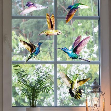 6x - Oiseaux - Autocollants électrostatiques repositionnables - Contre impacts d'oiseaux aux vitres des fenêtres (1/5)