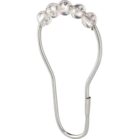 iDesign Ganci per tende doccia, Pratico supporto tenda doccia, Set da 12 anelli per tende da doccia in metallo e plastica, argento e trasparente (1/5)
