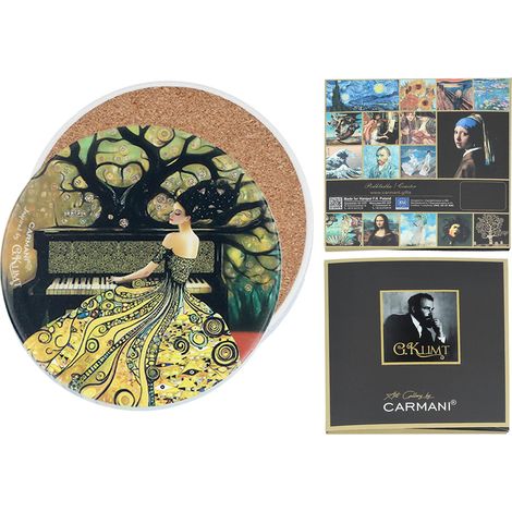 Posavasos de cerámica Carmani, redondo - motivo inspirado en G. Klimt (1/3)