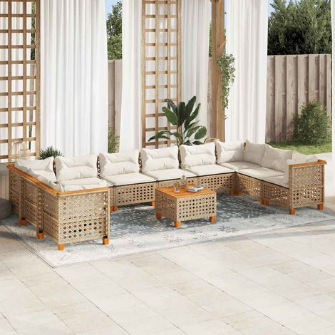 11-tlg. Garten-Sofagarnitur mit Kissen Beige Poly Rattan vidaXL