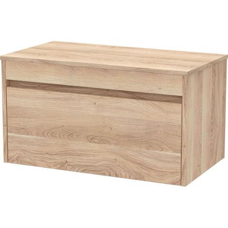 Swainsley Contemporary Wall Hung 1 Drawer Vanity Unit with Laminate Worktop, 800mm, Bleached Oak