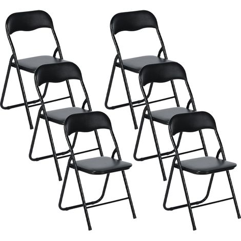 Lot de 6 Chaises Pliantes Noires en Coussin de siège en PU et pieds en métal Style Industriel