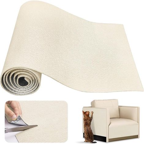 Alfombrilla protectora autoadhesiva contra arañazos, 200 x 40 cm, rascador recortable para gatos, alfombra antiarañazos DIY sofá pared (beige) (1/5)