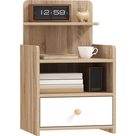 HOMCOM Bedside Table with Drawer for Bedroom, Living Room, Natural Wood Effect (1/5)