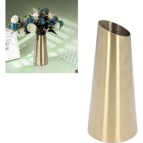 Mini vase en acier inoxydable avec des détails dorés, parfait pour les compositions de fleurs séchées dans le salon décoration de table à manger créative, minimaliste et luxueuse. (1/5)