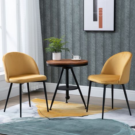 HOMCOM Lot de 2 chaises salle à manger chaise de cuisine scandinave chaise en velours rembourrée avec pieds effilés en métal. pour salon. salle à manger. jaune