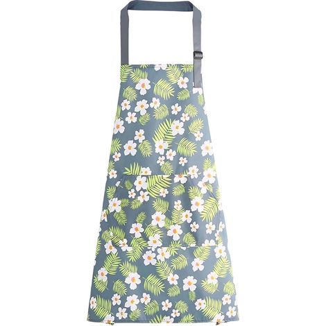 Geblümte Schürze mit Taschen, wasserdicht, verstellbar, langer Halsausschnitt, Bindebandverschluss, geeignet für Damen und Herren, zum Kochen, Backen und Gärtnern (kleine frische grüne Blumen)