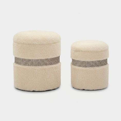 Set 2 Pouf Contenitori Imbottiti Crema Soffice Salotto Camera da Letto (1/5)