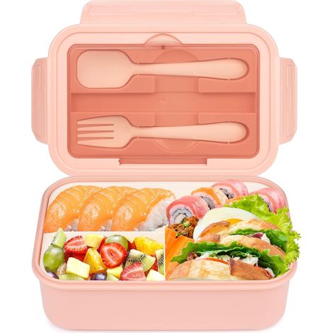Boîte à lunch pour adultes et enfants avec 3 compartiments, 1400 ml, rose fuyant (1/5)