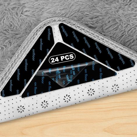 CCYKXA24-Piece Rug Grippers, Strong Adhesive, Washable, Reusable, Double-Sided, Anti-Slip Rug Grippers, Floor Mat Strips, Bathroom, 16 Trapezoids, 8 Triangles (1/5)