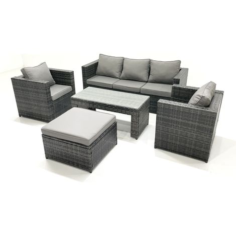 Fimous Salon de jardin Ensemble de canapés en rotin avec Table basse 2 Fauteuil Grand tabouret Gris foncé mixte (1/5)