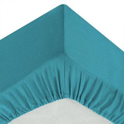 Atmosphera – Drap housse 140x190cm en coton 100% – Couleur bleu canard – Hauteur de bonnet 30cm – Confort optimal pour matelas