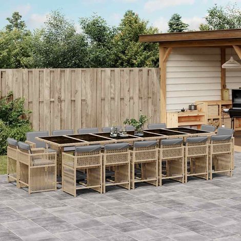 Ensemble à manger de jardin et coussins 17 pcs-Salon de jardin mélange beige 252054 (1/5)