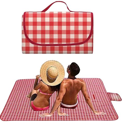 Couverture de pique-nique, dos imperméable, légère et portable, L(200x200CM), Rouge-c (1/2)