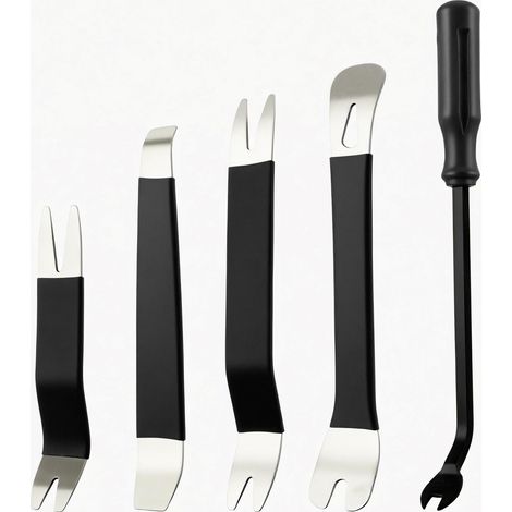 Set d'outils de démontage Automobile, 5 pièces de Cales en métal pour Garnitures + Outil de Levage, kit de réparation Automobile pour Le Retrait des Panneaux de Porte et de Garniture (5, Noir) (1/5)