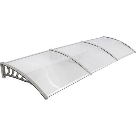 Auvent de porte/fenêtre 300x100cm, plaque transparente + support gris, ABS/PC (1/5)