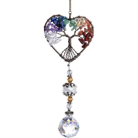 Décoration pendentif arbre de vie en cristal en forme de heart