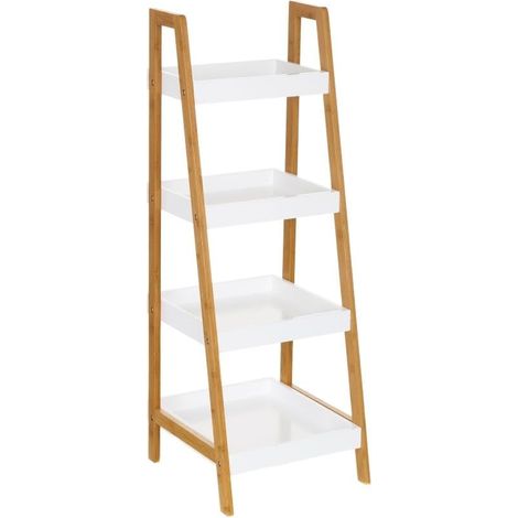 Étagère de Sol avec 4 étagères en Bois MDF Naturel et Blanc (1/4)