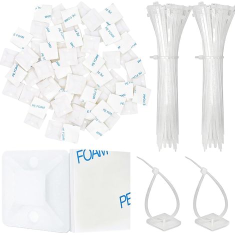 100 PCS Serre Cable Adhesif 20 X 20mm, 100 Pièces Attache Cable Adhesif, Nylon Serre Attache, Cavalier Supports de câbles Autocollants Electrique pour Gestion des Câbles, Bureau, Maison (1/5)