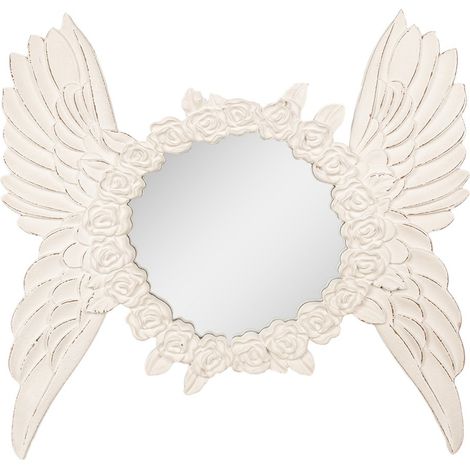Miroir Mural Rond Style Bohème en Bois et MDF Beige et Blanc avec Motif Ailes 62 x 5 x 60 cm - PANGIVO (1/3)