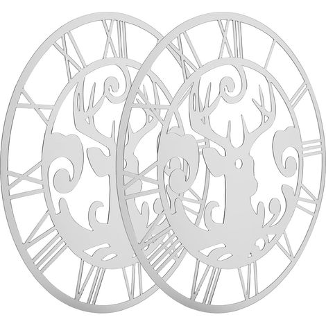 Lot de 2 Stickers Muraux Miroir en Acrylique Argenté Design Rond 25 CM Motif Renne et Chiffres Romains Décoration Murale pour Salon Chambre ou Bureau Autocollants Décoratifs (1/5)