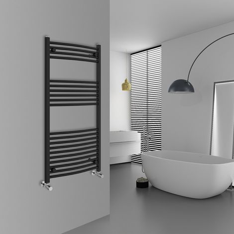 WarmeHaus Curved Black Bathroom Ladder Radiator 1200x600mm (1/5)