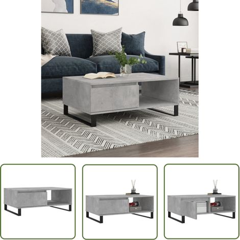 The Living Store Table basse gris béton 90x60x35 cm bois d'ingénierie - Table Basse - Meuble Salon - Table D'appoint - Table Design - Table Grise (1/5)