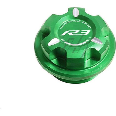 Convient pour Yamaha R3 2015-2023 : Bouchon de réservoir d'huile en alliage d'aluminium modifié CNC avec picot et boule de stationnement (le bouchon d'huile est vert). (1/5)