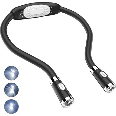 Lampe de lecture LED flexible autour du cou – 4 LED blanches – 3 niveaux de luminosité – Alimentation par piles AAA – Longueur 60 cm (1/5)