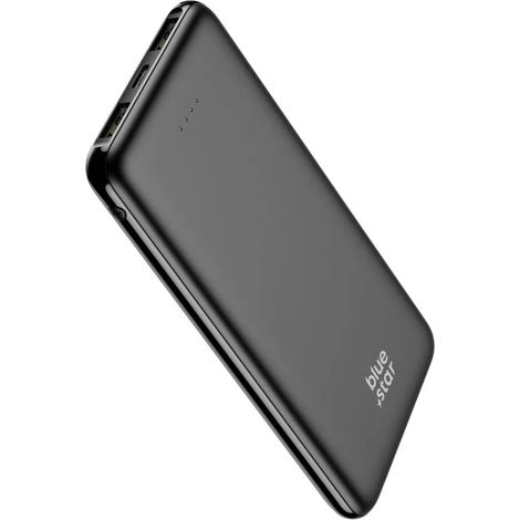 Powerbank 10000 mAh 2A in Schwarz, USB-A, USB-C & Micro-USB Anschlüsse (1/2)
