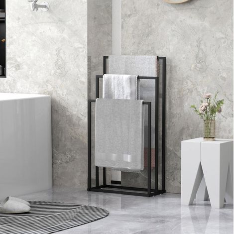 Portasciugamani autoportante 45x21.5x85 cm, a 3 barre, senza foratura, in acciaio nero (1/5)