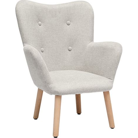 Fauteuil enfant scandinave en tissu effet velours texturé beige et bois clair BABY BRISTOL