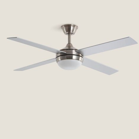 Ventilatore da Soffitto con Luce Silenzioso DC Pale in Legno Navy Evo Argento Telecomando Grande (tra 20–30 m²) 132 cm Nichel