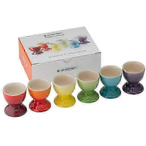 Plain Colourful Set Of 6 Egg Cups With Base, Colourful Egg Holder, Breakfast Accessories, Stoneware Tableware, Egg Stand -New (1/5)