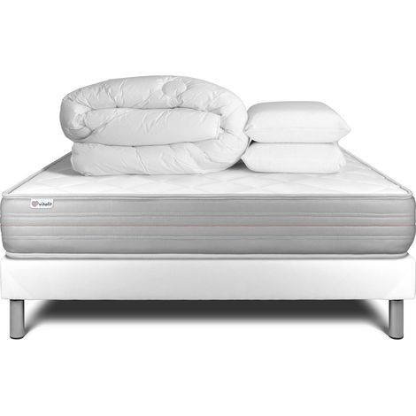 Komplettpaket Bett - Matratze 160x200 cm + Boxspringbett mit Lattenrost (im Set) + 2 Kopfkissen + Bettdecke - Vitalmemo (1/5)