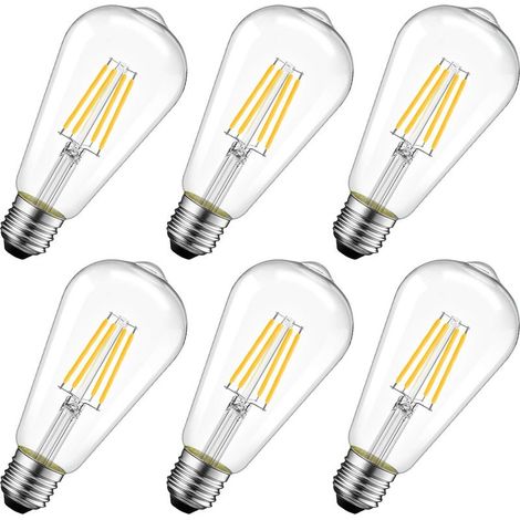 Ampoule LED à filament E27 ST64 4W, blanc chaud 3000K, ampoule rétro, non dimmable, paquet de 6 (1/5)