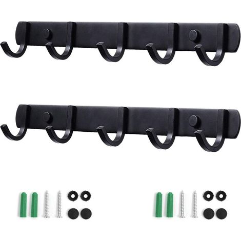 Aiperq Porte Manteau Mural, Patères Porte Manteaux Design En Acier Inoxydable, Patères Salle De Bains Solide pour Chambre Bureau Noir (5 Hook, 2 Pièces) (1/5)