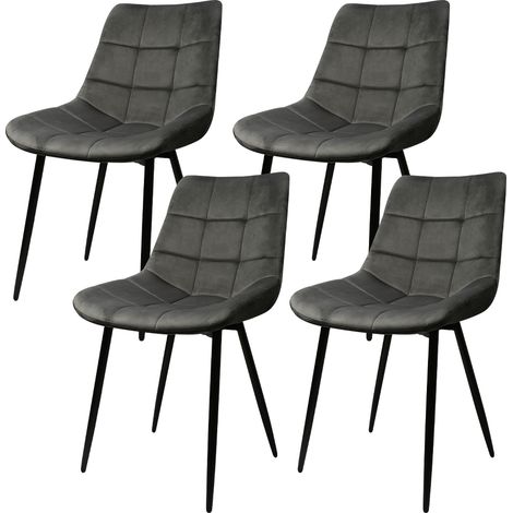 Lot de 4 Chaises de salle à manger, Siège moderne chaise à carreaux, rembourrées,surface en velours lisse-charge 120 kg-avec pieds en fer, gris foncé (1/5)