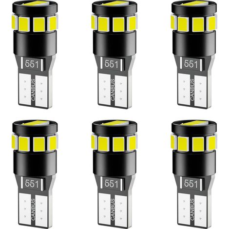 Ampoule LED T10 2835 CANBUS sans erreur pour phares de voiture, feux de profil, feux de plaque d'immatriculation, feux de circulation, 6000K blanc super brillant (6 packs) (1/5)