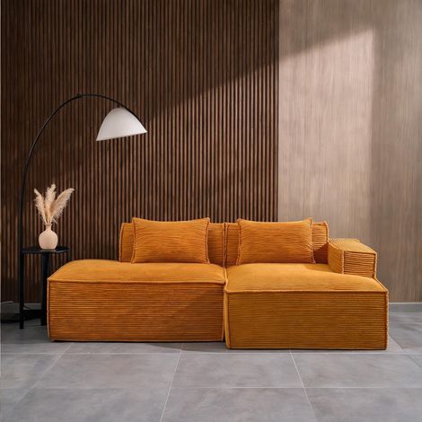 Canapé 3 places fixe 235 cm jaune moutarde avec coussins (1/5)