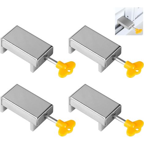pezzi di blocco per finestra scorrevole, blocco per finestra regolabile, blocco di sicurezza per bambini con chiave, fermo per finestra scorrevole, argento (1/5)
