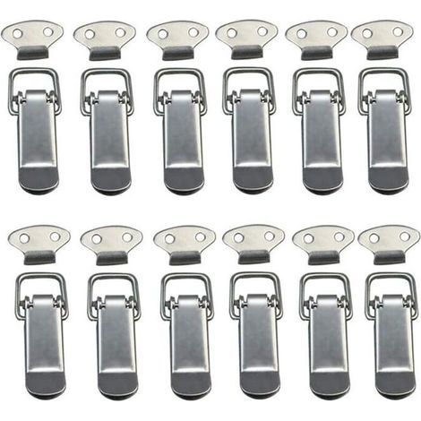 Lot de 12 loquets à bascule avec loquet à ressort et crochet, loquet à ressort en acier inoxydable pour armoire, boîte, tiroir, placard, boîte à médicaments, serrure à levier, serrure à ressort, (1/4)